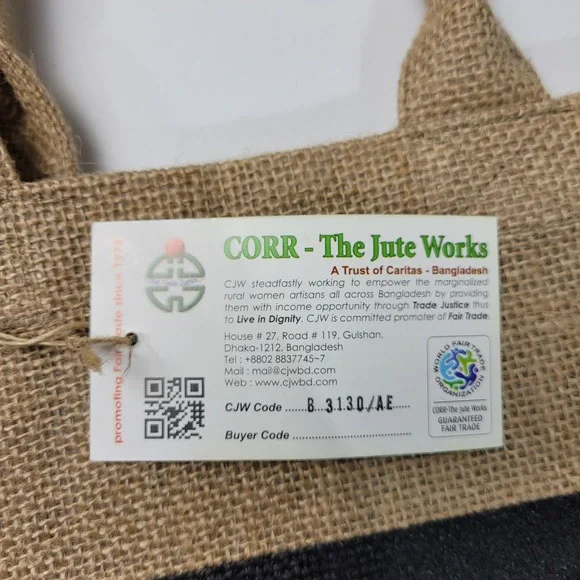 Burlap Bag Human Rights Watch Brown Black Minimalist Casual Open Hand Bag Tote - Picture 7 of 8